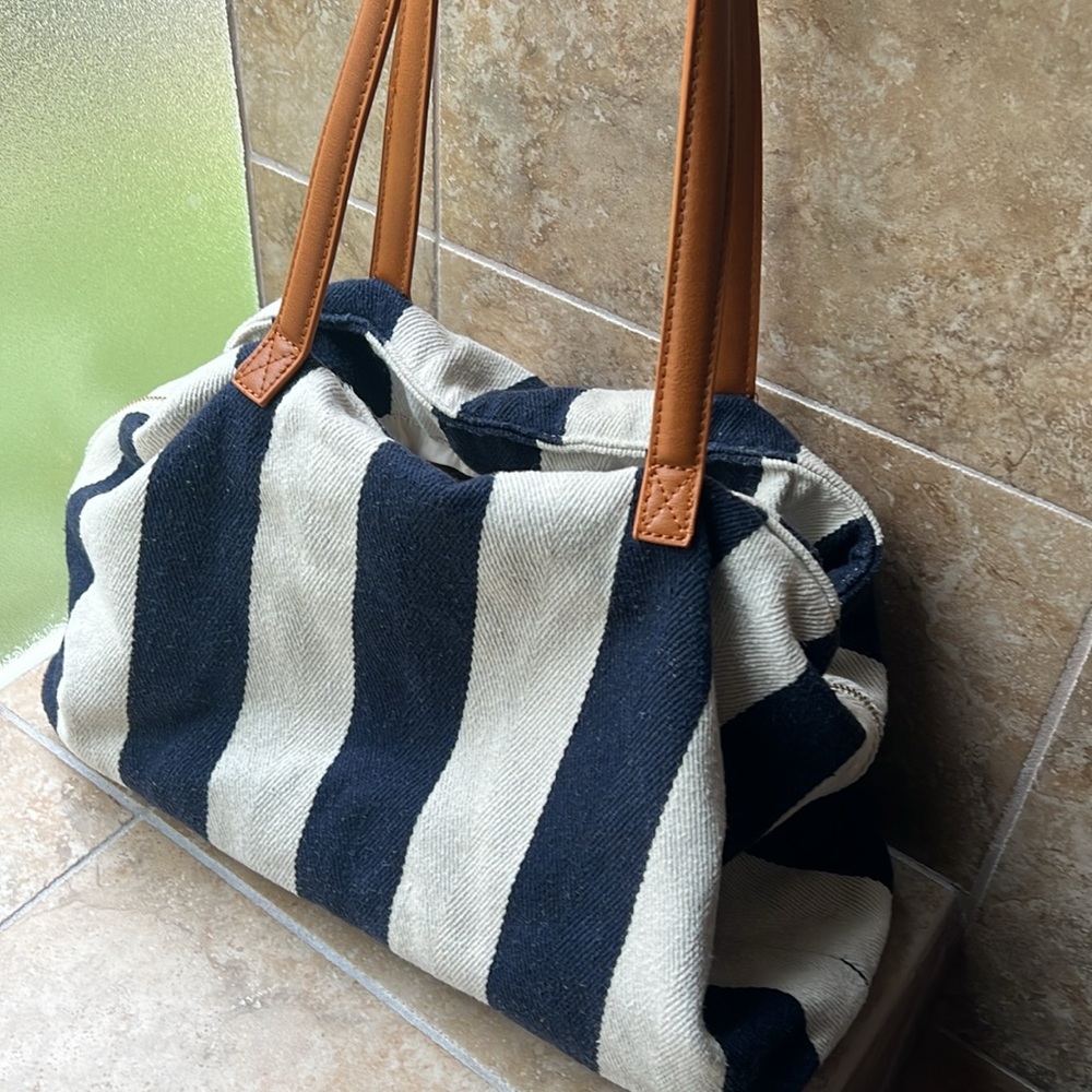 Weekender MMS Nautical Stripe Bag Canvas Tote Travel Beach Errands Organizer